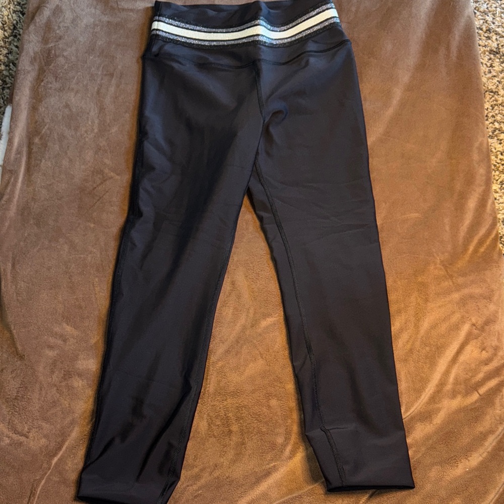 Elegant Black Leggings with Striped Detail